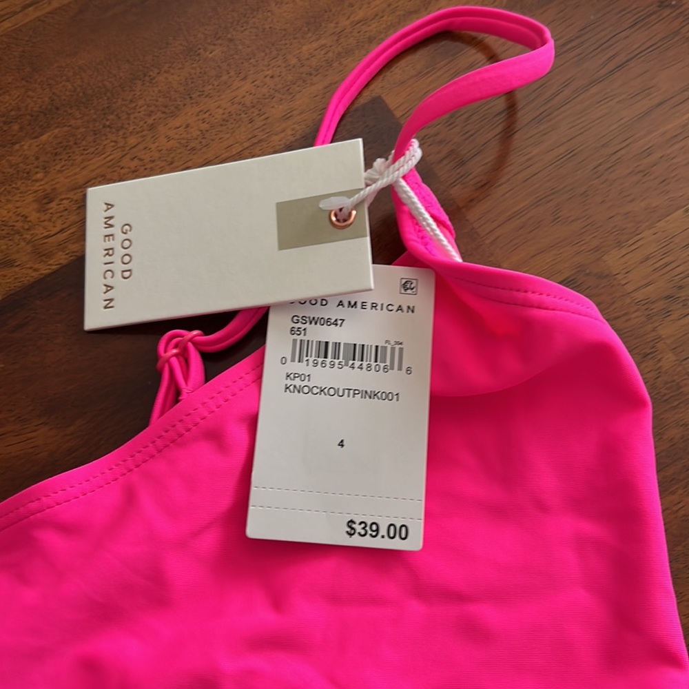 NWT Good American Deep scoop neck bikini top - neon pink size 4 - Picture 5 of 7